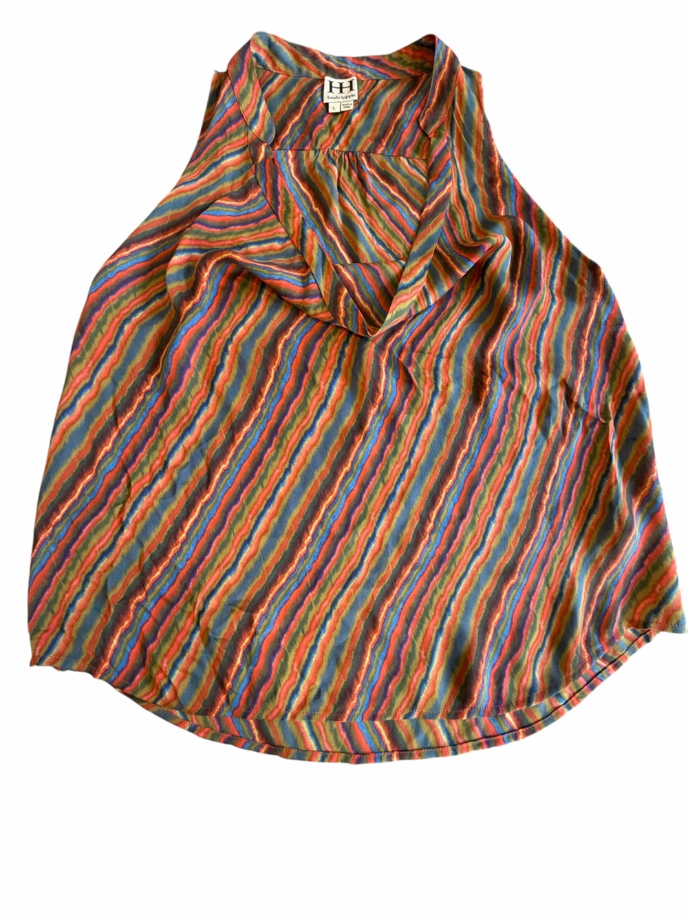 Haute Hippie 100% Silk Multicolor Striped Sleeveless Blouse Top L